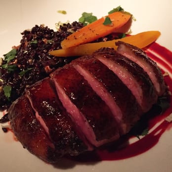 Parkway Grill - glazed duck breast, fried black rice, roasted carrots, gastique - New American Near Me - Pasadena, California