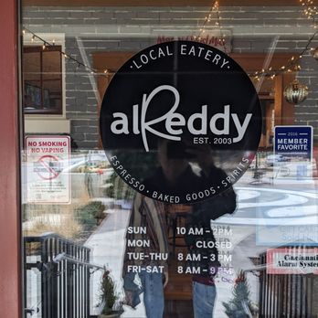 Alreddy Coffee & Cafe - Front door, with hours - Breakfast & Brunch Near Me - Cincinnati, Ohio