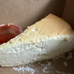 Juniors  cheesecake with raspberry topping is delightful