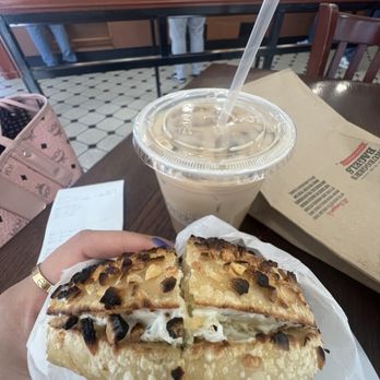 Bruegger's Bagels - Onion bagel with onion chive cream cheese vanilla ice coffee - Bagels Near Me - Santa Ana, California Bruegger's Bagels - Onion bagel with onion chive cream cheese vanilla ice coffee - Bagels Near Me - Santa Ana, California