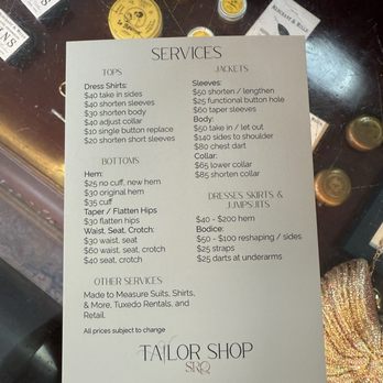 Tailor Shop SRQ - Pricing and services - Sewing & Alterations Near Me - Sarasota, Florida Tailor Shop SRQ - Pricing and services - Sewing & Alterations Near Me - Sarasota, Florida