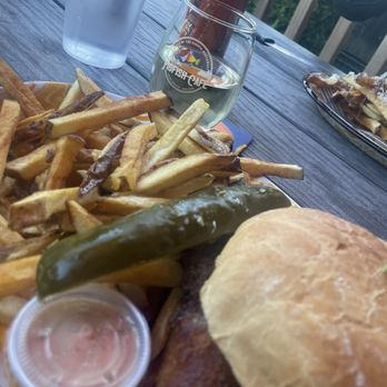 Pigfish Cafe - Grilled pineapple burger with truffle fries (no cheese) - Sandwiches Near Me - Burien, Washington