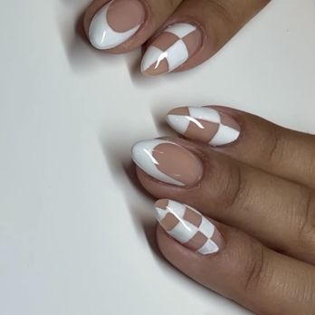 Niki Nails - White French with checkers - Nail Technicians Near Me Niki Nails - White French with checkers - Nail Technicians Near Me