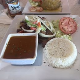 Mofongo with shrimps, Rice , beans fried pork, Mofongo with shrimps, Rice , beans fried pork,