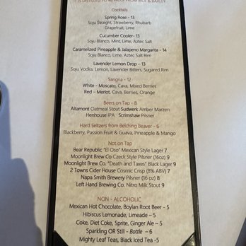 Napa Valley Bistro - Drink menu - New American Near Me - Napa, California