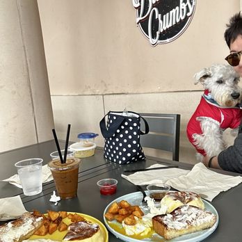 Burnt Crumbs - Soufflé pancakes & 2 eggs with toast & French fries to share & iced Vietnamese coffee with husband for a Valentine Breakfast. - New American Near Me - Irvine, California