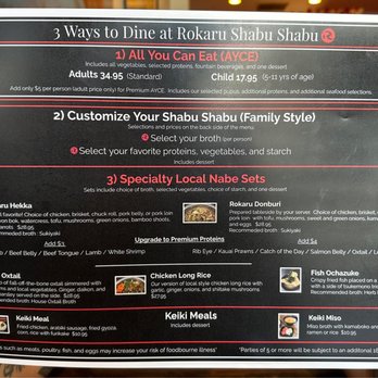 Rokaru Shabu Shabu - Menu 7/2023 - Japanese Near Me - Aiea, Hawaii