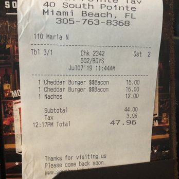 South Pointe Tavern - Our tab - American Near Me - Miami Beach, Florida