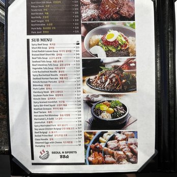 Seoul N Spirits BBQ - Main/side menu - Korean Near Me - Irvine, California