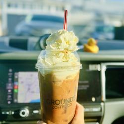 Grounds Coffee Co - 5 expresso shots over ice with half scoop of White mocha n whip