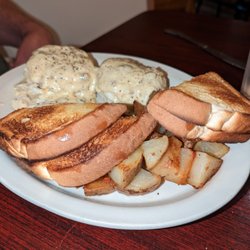 Longbranch Saloon & Eatery - Biscuits and Gravy with Country Potatoes