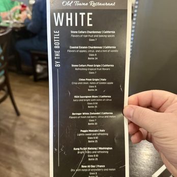 Old Towne Restaurant - Wine Menu - Pizza Near Me - Trumbull, Connecticut