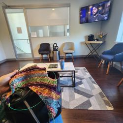 The Endodontic Group - Knitting while we wait.  Complementary coffee in the waiting room.