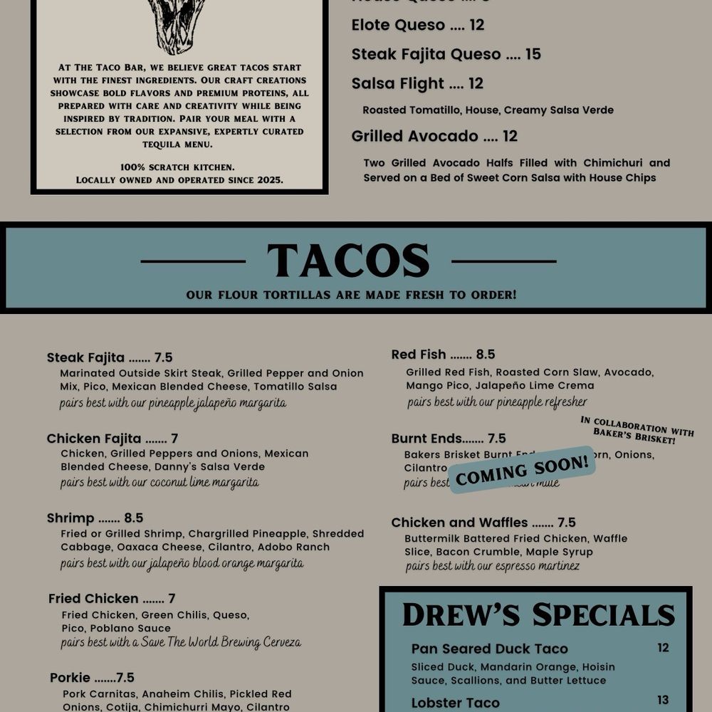 The Taco Bar - Food menu - Tacos Near Me - Lago Vista, Texas The Taco Bar - Food menu - Tacos Near Me - Lago Vista, Texas