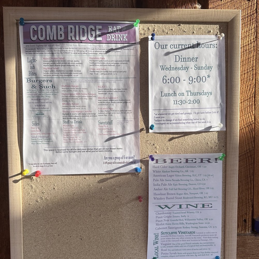 Current menu and "hours" Current menu and "hours"