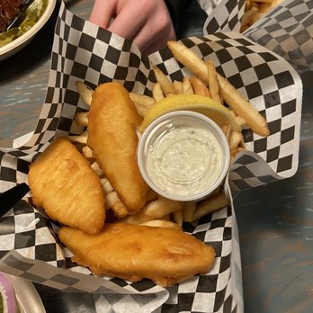 My Father's Place - Large order of Fish and chips with tartar sauce and lemon slice - American Near Me - McCall, Idaho