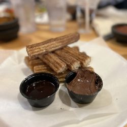 El Beso Milwaukee - Mexican Restaurant & Cantina - churros dessert- Nutella and vanilla/chocolate sauce... like it better with cajeta (goat milk)