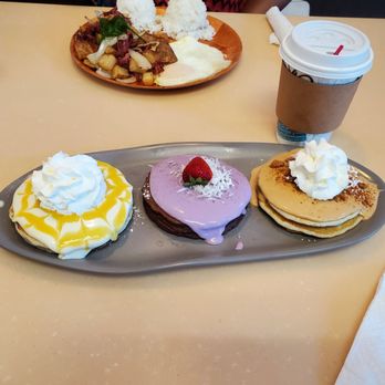My Cafe - Flight of pancakes...lilikoi, ube, cookie butter - Breakfast & Brunch Near Me - Kapolei, Hawaii My Cafe - Flight of pancakes...lilikoi, ube, cookie butter - Breakfast & Brunch Near Me - Kapolei, Hawaii