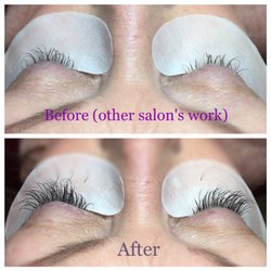 LUXE Brow + Lash - Client had lashes done at another salon two weeks prior and still needed to wear mascara. So I fixed it!