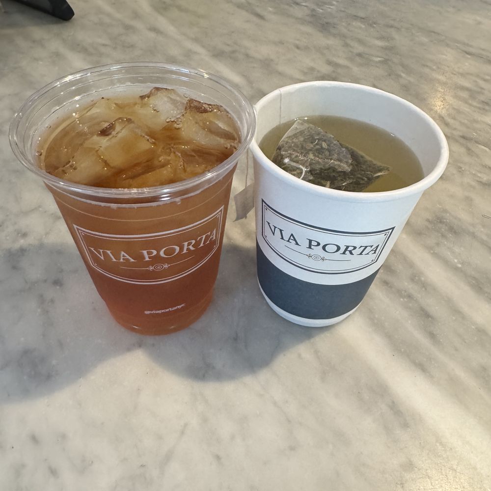 Via Porta - Via Porta - Our to-go teas, including my overpriced dinky, Iced Peach & Mint for $5 plus tax - Desserts Near Me - New York, New York Via Porta - Via Porta - Our to-go teas, including my overpriced dinky, Iced Peach & Mint for $5 plus tax - Desserts Near Me - New York, New York