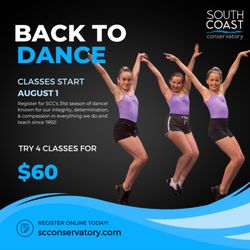 South Coast Conservatory - Enroll today for season 31 at South Coast Conservatory!
Classes start August 1st! 
Visit our website to learn about our many programs!