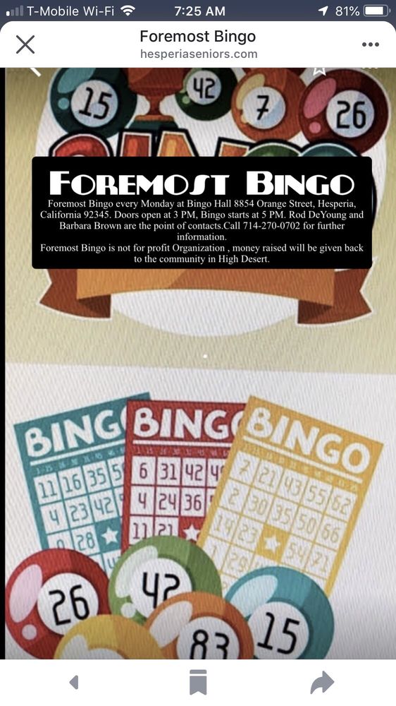 FOREMOST BINGO Updated May 2024 8854 Orange St, Hesperia