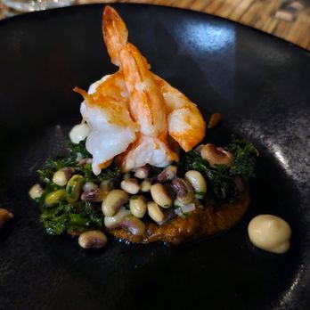 Roux 30a - My personal favorite - prawns over spinach with peas and anchovy sauce (it's much fancier in their wording but was great)! - Personal Chefs Near Me - Santa Rosa Beach, Florida Roux 30a - My personal favorite - prawns over spinach with peas and anchovy sauce (it's much fancier in their wording but was great)! - Personal Chefs Near Me - Santa Rosa Beach, Florida