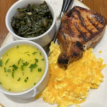 COMMUNION Restaurant and Bar - Pork chop, grits, scrambled eggs with cheese, and collard greens. - Soup Near Me - Seattle, Washington