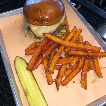 Burger Theory - The BT BOSS Burger with sweet potato fries - Burgers Near Me - Newport News, Virginia Burger Theory - The BT BOSS Burger with sweet potato fries - Burgers Near Me - Newport News, Virginia