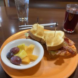 Bacon lover's BLT and fruit cup(none eaten yet) Bacon lover's BLT and fruit cup(none eaten yet)