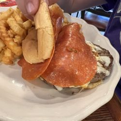 Johnny & Mike's Pizza - Pizza burger. Huge pepperonis!