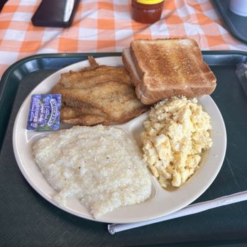 Pierce's Country Cooking - Grits,scrambled eggs, toast and fish. - Soul Food Near Me - Montgomery, Alabama Pierce's Country Cooking - Grits,scrambled eggs, toast and fish. - Soul Food Near Me - Montgomery, Alabama