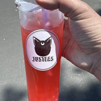 Justeas - Strawberry tea with strawberry popping boba - Bubble Tea Near Me - San Jose, California