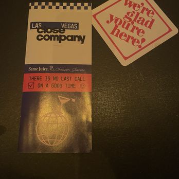 Close Company - The menu. As the coaster says, glad to be there. - Speakeasies Near Me - Las Vegas, Nevada