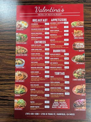 Menu photo 5 Valentina's Fairfield, CA