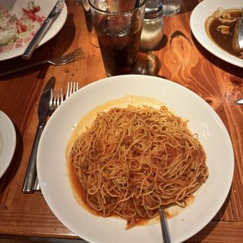Paisano's on Broadway - Spaghetti with meat sauce with angel hair pasta. - Italian Near Me - Richmond, Illinois