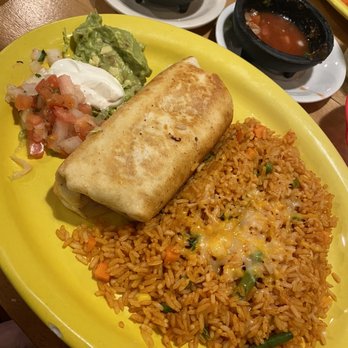 Dos Amigos - Chicken Chimichanga with Mexican rice - Tex-Mex Near Me - Alexandria, Virginia Dos Amigos - Chicken Chimichanga with Mexican rice - Tex-Mex Near Me - Alexandria, Virginia