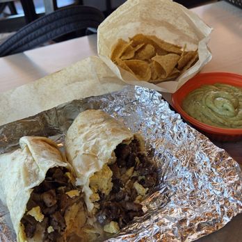 Mesquite Fresh Street Mex - Breakfast burrito with guacamole and chips. - Mexican Near Me - Gilbert, Arizona Mesquite Fresh Street Mex - Breakfast burrito with guacamole and chips. - Mexican Near Me - Gilbert, Arizona