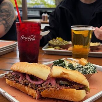 Outsider BBQ & Beer Garden - Chopped Beef Sandwich + Kale Salad - Barbeque Near Me - Seattle, Washington Outsider BBQ & Beer Garden - Chopped Beef Sandwich + Kale Salad - Barbeque Near Me - Seattle, Washington