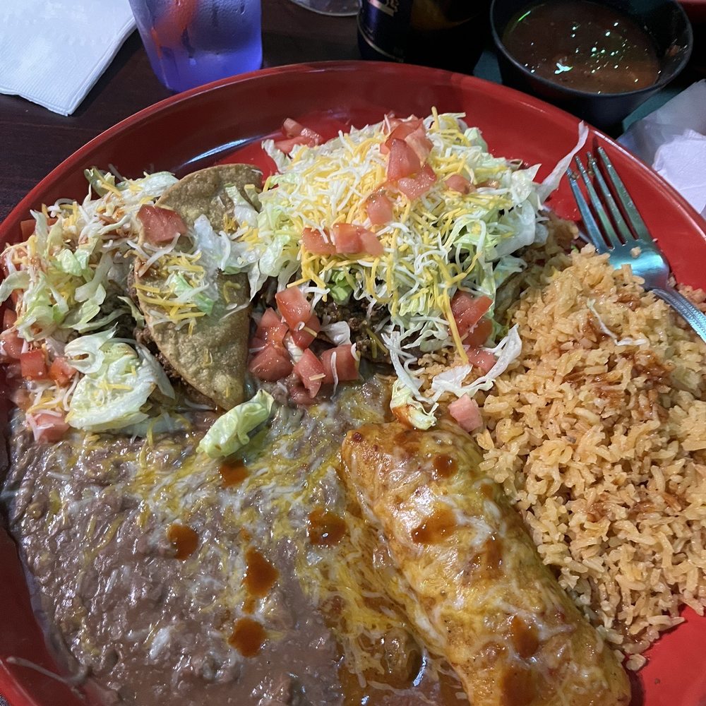 Taco, Tostada and enchilada combo Taco, Tostada and enchilada combo