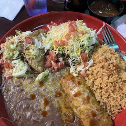 Taco, Tostada and enchilada combo