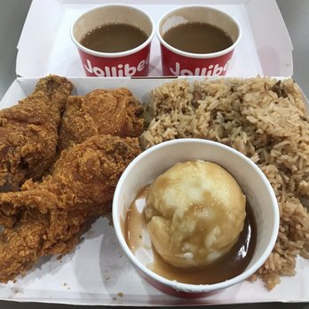 Jollibee - Chickenjoy (spicy) combo with 3 pieces, mashed potatoes, gravy + adobo rice - Fast Food Near Me - Concord, California Jollibee - Chickenjoy (spicy) combo with 3 pieces, mashed potatoes, gravy + adobo rice - Fast Food Near Me - Concord, California