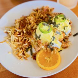 Shorehouse Kitchen - Pork carnitas poblano cornbread benny