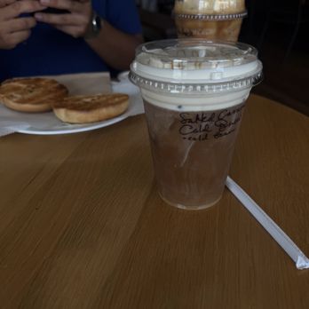 The Coffee Snob - A iced flan. In the back is a plain Bagel and the frosted horchata! - Coffee & Tea Near Me - Leesburg, Florida The Coffee Snob - A iced flan. In the back is a plain Bagel and the frosted horchata! - Coffee & Tea Near Me - Leesburg, Florida