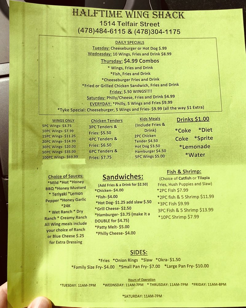 HALFTIME WING HUT Updated August 2024 10 Photos 1400 Telfair St