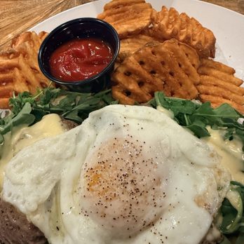 Antilogy - Beef tenderloin eggs Benedict with waffle fries - New American Near Me - Greenwood, Indiana Antilogy - Beef tenderloin eggs Benedict with waffle fries - New American Near Me - Greenwood, Indiana