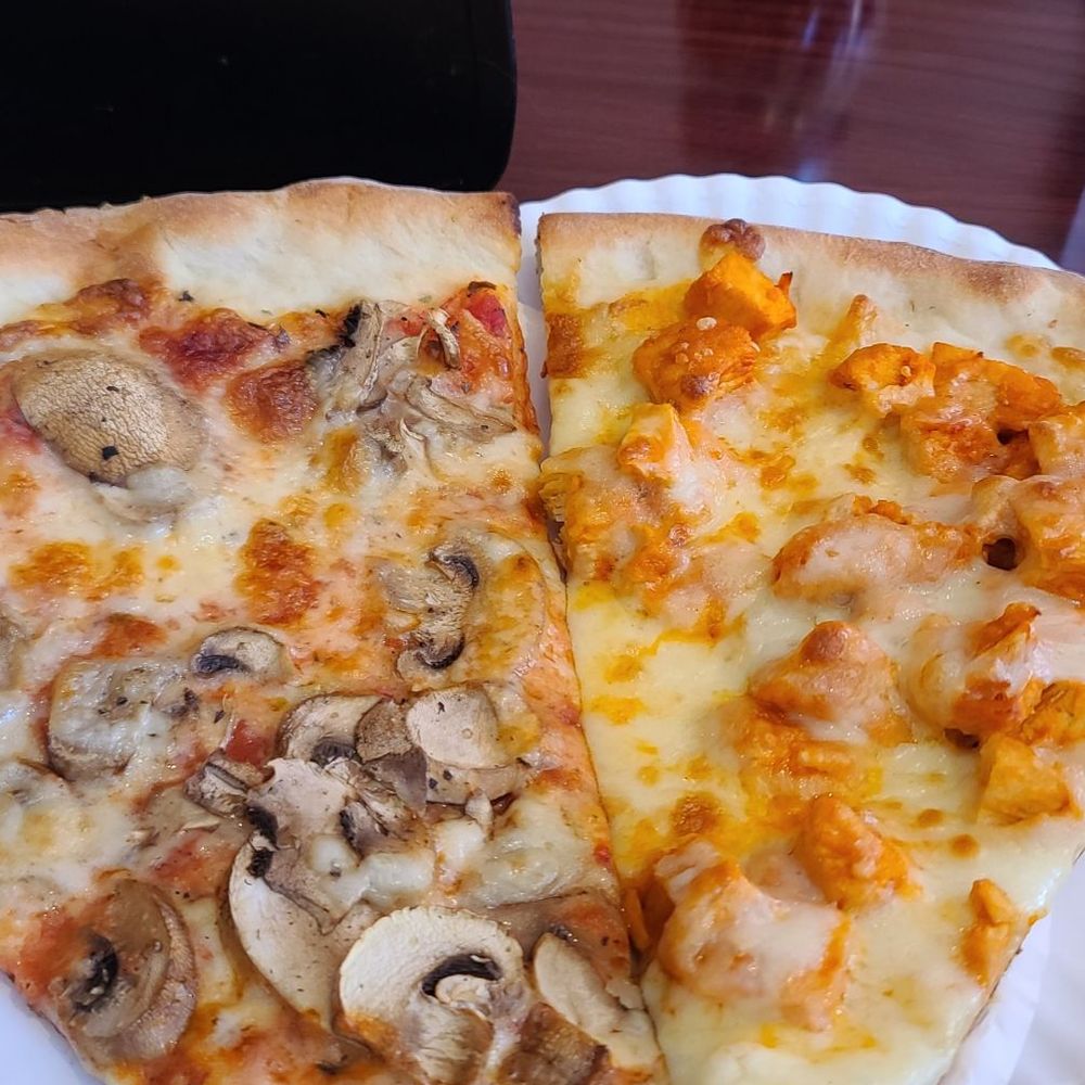 Slice of Mushroom and a slice of Buffalo chicken