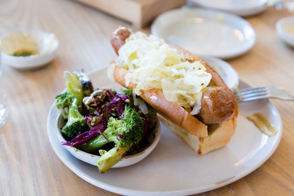 Photo of Wursthall - San Mateo, CA, United States. sausage with sauerkraut