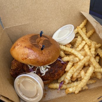 Baba's Hot Chicken - Babas hot Chicken sandwich with fries n sauces - Chicken Shop Near Me - Riverside, California