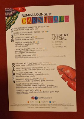 Menu photo 2 Rumba Lounge at Carnivale Chicago, IL Menu photo 2 Rumba Lounge at Carnivale Chicago, IL